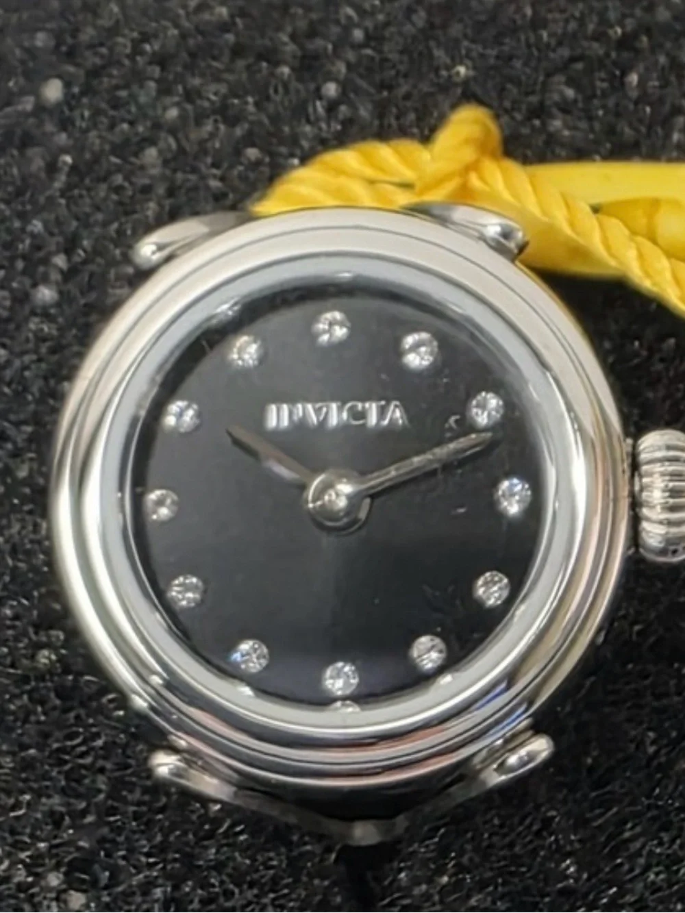 Invicta Women's Mini Angel Quartz ring watch a 17.5mm black dial with crystals